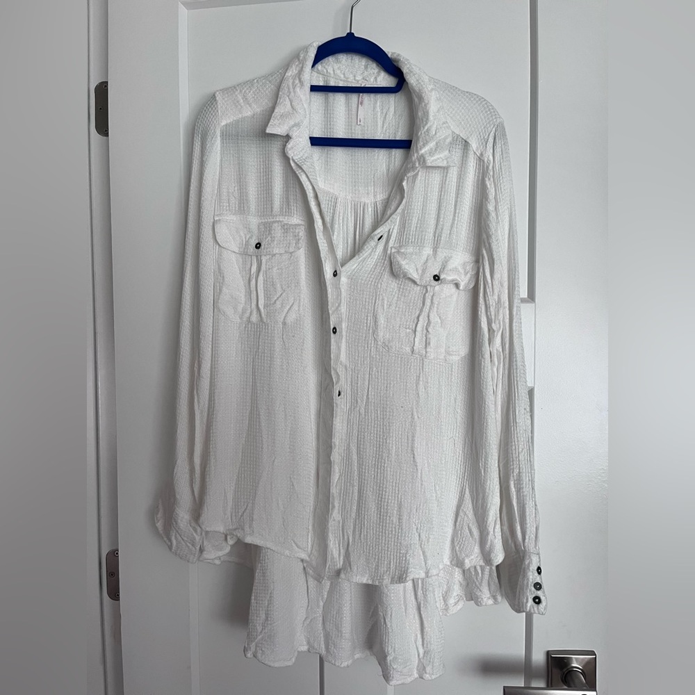 Free People Beachy Linen Blouse, Size L